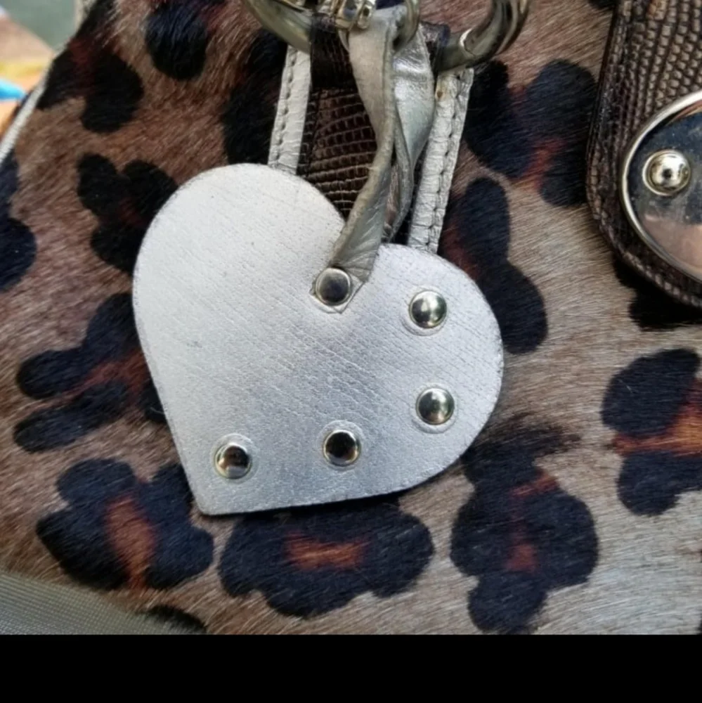 Bizroma Leopard Snake Mobwife Satchel Handbag Made in Italy Silver Heart Charm